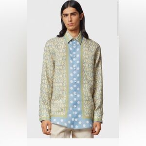 Versace Gold and Blue Patterned Men's Shirt